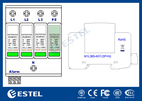 M1L385-40 II 電源配送用の電圧過剰保護装置 (SPD) - 40kA電圧過剰電流,230V/400VAC,リモートアラームポート,DINレール設置,IP20,C級保護